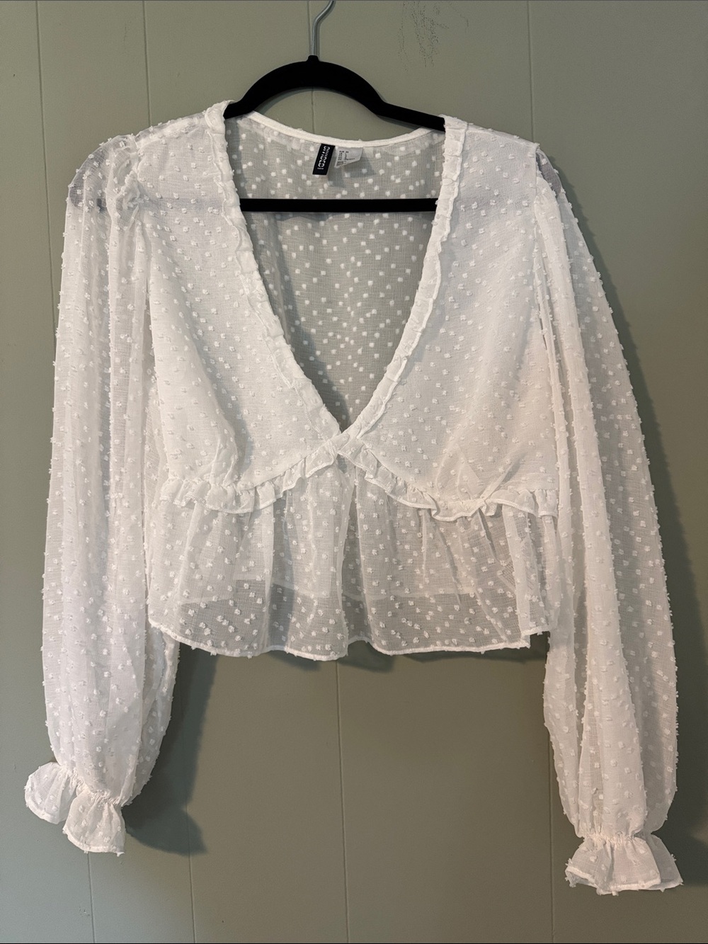 Divided White Swiss-Dot Peplum Blouse